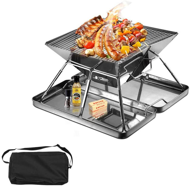 Foldable Stainless Steel Wood Charcoal Grill | Outdoor Barbecue Grill