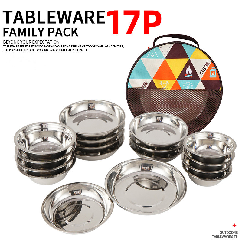 17pcs Stainless Steel Camping Picnic Tableware Set