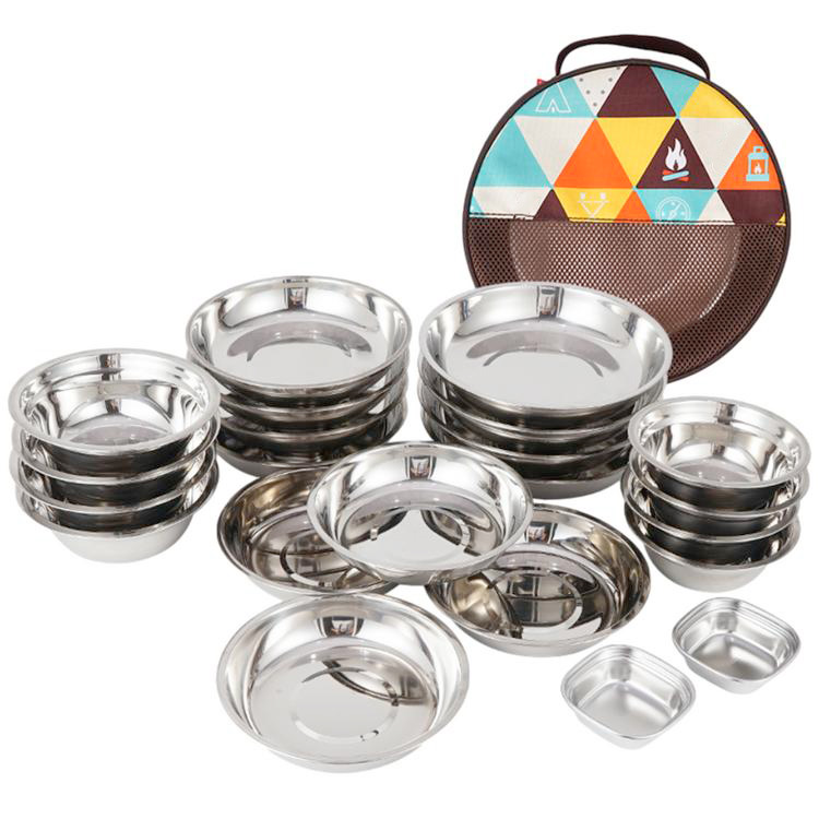 304 Stainless Steel 22 Piece Camping Portable Dinner Plate Set