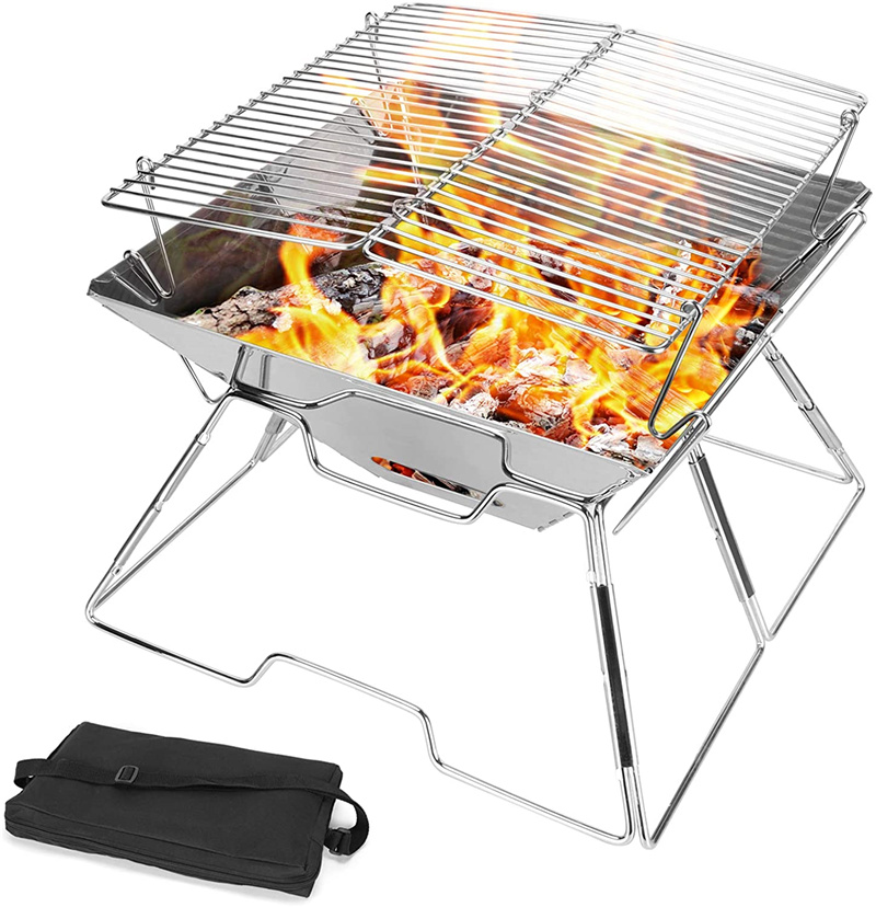 Outdoor Camping Folding Wood Burner & BBQ Grill