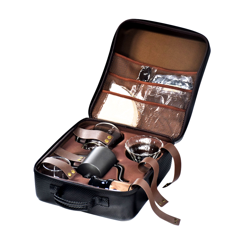 Outdoor Manual Coffee Grinder Set Travel Drip Carry Case