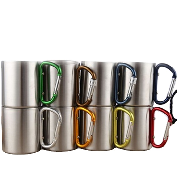 Portable stainless steel carabiner mug