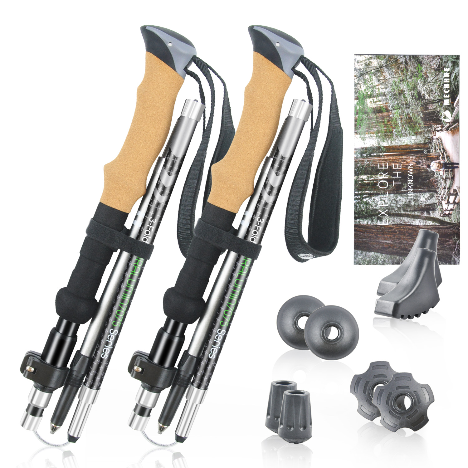 Collapsible Hiking Trekking Poles With Wooden Handle