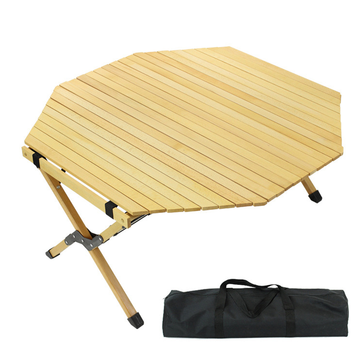 Folding Roll Up Beech Wood Table for Camping Picnic