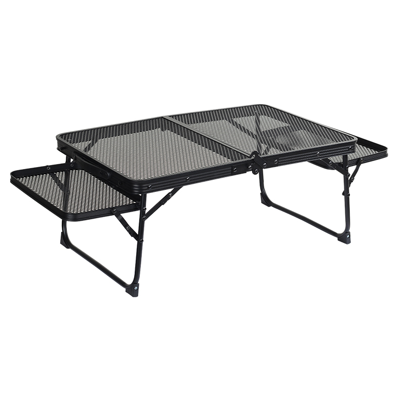 Steel Mesh Grid Camping Table with 2 Folding Side Panels
