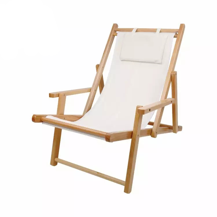 3 Level Adjustable Wood Reclining Chair For Beach, Camping & Garden