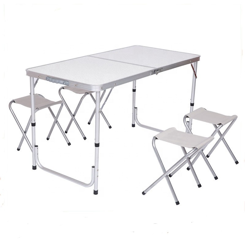 Folding Table & Chair Set With Adjustable Height For Garden Backyard & Camping
