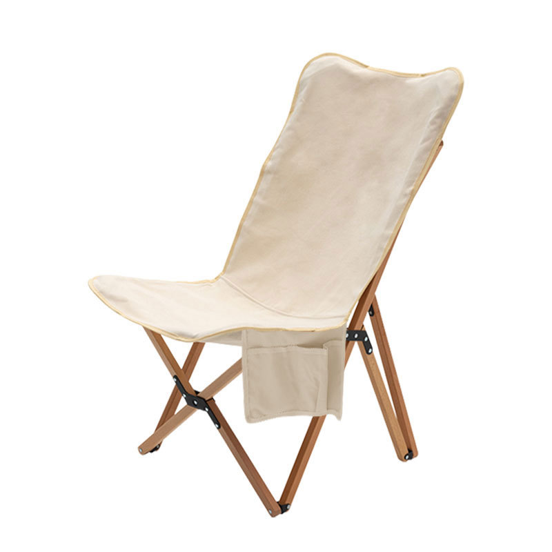 Portable Wood Camping Chair With Butterfly Bracket & Canvas Fabric